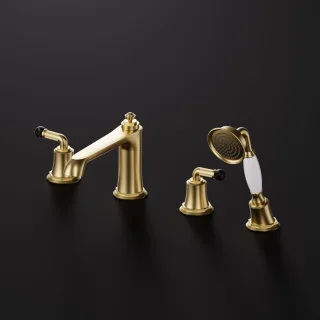 Steinberg Serie 355 4-Loch Wannenrand-Armatur, Gold gebürstet / Nero Marquina 355 2400 BG