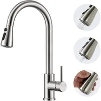 HOMELIVE Spültischarmatur 360° drehen Küchenarmatur Hochdruck Wasserhahn Küche mit Ausziehbarer (mit Dual-Spülbrause,Armatur Bad Hoch) Edelstahl Mischbatterie Küche,Gebürstet