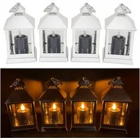 Online-Fuchs LED Laterne - 4er Set Deko Laternen mit LED-Kerzen und 6-Stunden Timerfunktion, mit realistischer Kerzenflamme, warmweiße Beleuchtung, glänzender Shiny-Look - aus Kunststoff gefertigt