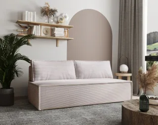 Sofa Designersofa AMANDA 3-Sitzer mit Schlaffunktion in Stoff Zoom Hellgrau