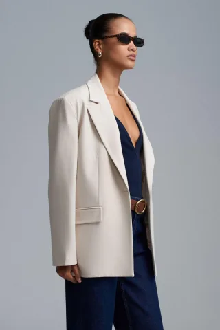 Langer Gewebter Blazer mit Schalkragen