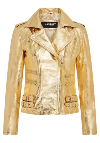 Damen Leder Gold Brando Bikerjacke-Loddon