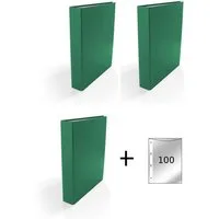 Livepac Office Aktenordner 3x Ringbuch / DIN A5 / 4-Ring Ordner / Farbe: grün + 100 Prospekthülle