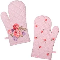 Clayre & Eef Topfhandschuhe Dotty Rose, (Set, 2-tlg., 2-teilig), Ofenhandschuhe wattiert Größe: ca.18x30cm