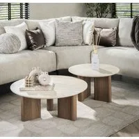 LEVEN Lifestyle Couchtisch VENEZIANA 2´er Set rund Tischplatte in Travertin Optik (2´er Set), Tischplatte aus hochwertiger Keramik