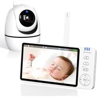 FANNOU Babyphone 720P mit Kamera 5 Zoll Baby Monitor, Nachtsicht, Bidirektionales Interkom, Zwei-Wege-Audio VOX-Modus Temperaturüberwachung Schlaflied Wecker