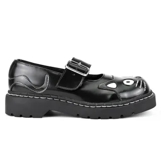 TUK Damen Mary Jane Kitty Plateau-Gothic-Schuhe aus schwarzem Leder - T2025