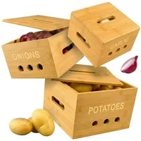 relaxdays Kartoffelkiste Bambus Aufbewahrungsboxen für Küche