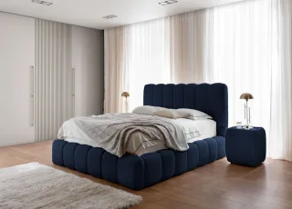 Polsterbett Doppelbett Set.3 CARSON 140x200cm Stoff Catch Me Dunkelblau