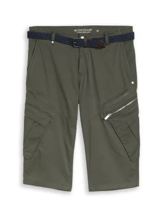 Tom Tailor - TTMAX REGULAR Overknee Shorts mit Gürtel khaki mini weave print - Gr. - 32