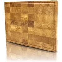holz4home® Schneidebrett Küchenbrett aus Eichenholz I Hackbrett mit Saftrille in 3 Größen, Stirnholz mit Würfelmuster