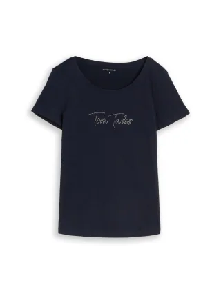 Tom Tailor - T-Shirt mit Glitzer-Logo sky captain blue - Gr. - M