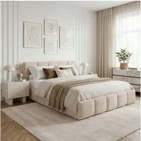 IDIMEX Polsterbett CLOUDY, 180x200 cm inkl. Lattenrost gepolstert mit Bouclé Stoffbezug Beige