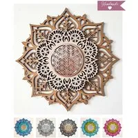 ORNAMENTI Wanddekoobjekt 3D MANDALA, Grosse moderne boho Wanddeko, Holz, 3 Schichten, Spiegel (moderne Deko Anhanger, Yoga Wandsculptur, Holzbild, stilvolle Wanddekoration, Wandpaneel, Ornament, geschnitz Wandrelief), Verzierung fur Zuhause, Wohnzimm
