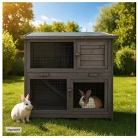 HTI-Living Kleintierstall Kleintierstall aus Holz in Grau, ideal für Kaninchen