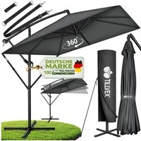 tillvex Sonnenschirm tillvex® Sonnenschirm eckig 235 x 235 cm Ampelschirm Gartenschirm, Kurbelschirm Marktschirm wasserdicht 360° drehbar, mit Kurbel & Windschutz Gartenschirm Aluminium, Alu Ampelschirm Ø 330 cm Rechteckig + Abdeckung
