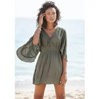 LASCANA Tunikakleid mit weiten Ärmeln, Oberteil aus Spitze, aus leichtem Viskose-Crepe Beachkleid, luftiges Strandkleid, Minikleid, Boho-Kleid, Festival