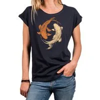 MAKAYA Yogashirt Damen Yin Yang Meditation Relax Shirt Hippie Outfit GYM Top (Schwarz, Blau, Grau, 34, 36, 38, 40, 42, 44, 46, 48, 50) Baumwolle
