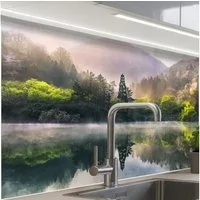 KitchenYeah Küchenrückwand Muster selbstklebend (keine Folie) Natur - Bäume - Berge - See - Wasse, (1-tlg), Spritzschutz, Küche, Rückwand, Küchenwand, Küchenfront, 30x20 cm