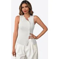 Imily Bela Ripptanktop Damen Gerippt ärmellos Rundhals Knöpfe (Packung, 1-tlg., 1per-Pack) mit außermittiger Knopfleiste in Unifarbe