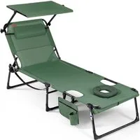 HOMECALL Gartenliege Sonnenliege mit Gesichtsöffnung und Sonnendach, klappbarer Liegestuhl, bis180 kg 200x70cm 4-Fach verstellbare Rückenlehne, 1 St., für Garten, Strand und Camping
