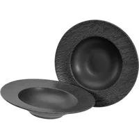 CreaTable Pastateller Schiefer Black, Pasta Gourmetteller Set 2-tlg, (2 St), Teller Set, Seidenmatte Spezialglasur, Ausdruckstarkes Relief