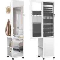 FIVMEN Schmuckschrank Spiegelschrank zur Aufhängen Hängend Abschließbar 2 in 1 Make up Spiegel Schminkschrank Mit Rollen Weiß/Schwarz