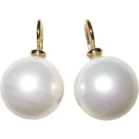 Mugello Perlenohrringe Diana groß weiß gold-platt. Muschelkern klassisch Basic edel, Perlenschmuck für Frauen, Bügel Sterlingsilber mit 585er Vergoldung