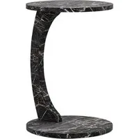 en.casa Beistelltisch, »Holeby« C-Form mit 4 Rollen rund 56 x Ø 38 cm Marmoroptik, schwarz