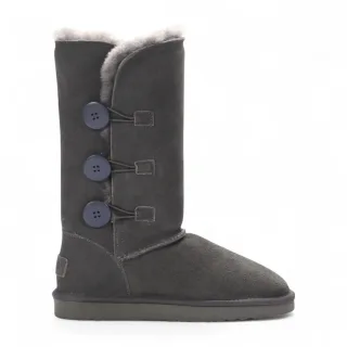 Damen Schaffell Wildleder Grau Knopf Warme Winter Wadenstiefel - Willow