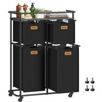 VASAGLE Wäschekorb Wäschetrenner mit Rädern, beweglicher Wäschewagen mit Ablage, 150 L, Wäschekörbe, 4 abnehmbare Taschen, 6 Etiketten