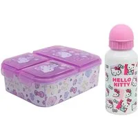 Hello Kitty Lunchbox Hello Kitty 2 tlg. Lunch Set 3 Kammer Brotdose Alu Trinkflasche 400 ml, (2-tlg., Spar-Set)