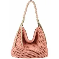 ITALYSHOP24 Schultertasche DAMEN TASCHE Boho Shopper Strohtasche Hobo Geflecht Häkeltasche Textil, Sommer Basttasche Strand Retro Reise Freizeit Urlaub Beuteltasche