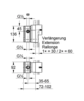 EICHELBERG Verlängerungs-Set 440353 30mm 1/2'' für Unterputz-Wannenbatterien, 44035300 44035300