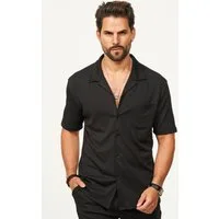 behype Kurzarmhemd mit Rippstruktur & Brusttasche für Herren Kurzarm Polo-Hemd T-Shirt mit Strick-Streifenmuster