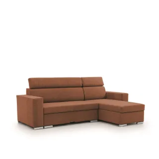 Ecksofa Schlafsofa Sofa CANTON in Stoff Camelia Rostbraun Ottomane Rechts