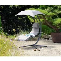 acamp Gartenliege Schaukelliege mit Sonnendach, Hängeliege wetterfest, Stahl, UV50+, Spar-Set, 1-tlg, Sonnenliege, Liege, Hängeschaukel, gepolstert, Kopfkissen, anthrazit
