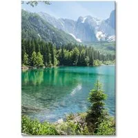Pixxprint Glasbild Bergsee mit Wald, Bergsee mit Wald (1 St), Glasbild aus Echtglas, inkl. Aufhängungen und Abstandshalter