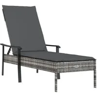 vidaXL Gartenlounge-Set Sonnenliege mit Auflage Grau Poly Rattan, (1-tlg)