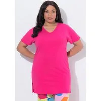 Ulla Popken Longshirt Longshirt A-Linie V-Ausschnitt Flügel-Halbarm