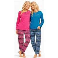Consult-Tex Pyjama Damen 2er Pack Langarm Pyjama Schlafanzug mit Knopfleiste,Baumwolle (Spar-Set, 2 Stück) aus reiner Baumwolle-Jerse Qualität