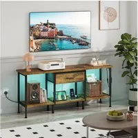 OYRREU TV-Schrank 120cm, Fernsehschrank mit LED-Beleuchtung, Steckdosen & USB App-gesteuerte Mehrfarben-LED-Beleuchtung