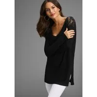 Laura Scott Longpullover Feinstrickpullover mit Spitzendetails und Schlitzen