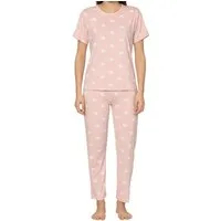 fashionshowcase Pyjama Damen Zweiteiler mit Herzmuster – Kurzarmshirt & Hose, 3 Varianten (2 tlg., Zweiteiliges Schlafanzug-Set) Herzmuster-Design