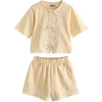 Next T-Shirt & Shorts Bestickte Shorts zum Binden im Set (2-tlg)