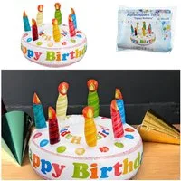 CEPEWA Aufblasbares Essen Torte aufblasbar Happy Birthday Geburtstagskuchen H22cmxØ30cm Kerzen