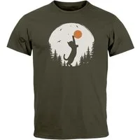 Neverless Print-Shirt Herren T-Shirt Frontprint Katze Silhouette Natur Aufdruck Printshirt mit Print