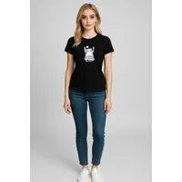 Banco T-Shirt Damen mit Katzen-Print Kurzarm 100% Baumwolle Unifarben