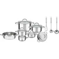 GSW Topf-Set Montreal, Edelstahl (Set, 14-tlg., Kochtopf 14/16/20/24 cm, Stielkasserolle 14 cm, Pfanne 24 cm, Einsatz), Induktion