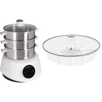 KeMar Kitchenware 4-in-1-Dampfgarer KFS-3000, 1200,00 W, Wassertank aus Edelstahl Dämpfkörbe aus Edelstahl, Glasdeckel